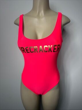 Xhilaration Neon Orange One-Piece Swimsuit with Gold Logo